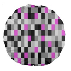 Pink Grey Black Plaid Original Large 18  Premium Round Cushions