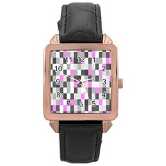 Pink Grey Black Plaid Original Rose Gold Leather Watch 