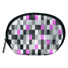 Pink Grey Black Plaid Original Accessory Pouches (medium)  by Mariart