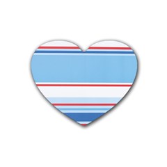 Navy Blue White Red Stripe Blue Finely Striped Line Rubber Coaster (heart)  by Mariart