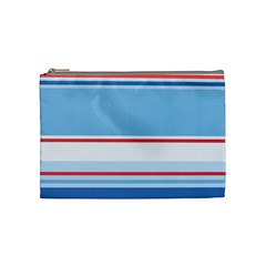 Navy Blue White Red Stripe Blue Finely Striped Line Cosmetic Bag (medium) 