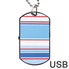 Navy Blue White Red Stripe Blue Finely Striped Line Dog Tag Usb Flash (two Sides) by Mariart