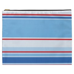 Navy Blue White Red Stripe Blue Finely Striped Line Cosmetic Bag (xxxl)  by Mariart