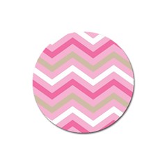 Pink Red White Grey Chevron Wave Magnet 3  (round) by Mariart