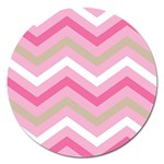 Pink Red White Grey Chevron Wave Magnet 5  (Round) Front