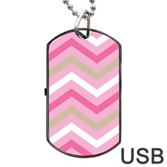 Pink Red White Grey Chevron Wave Dog Tag Usb Flash (two Sides) by Mariart