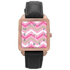 Pink Red White Grey Chevron Wave Rose Gold Leather Watch  by Mariart