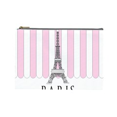 Pink Paris Eiffel Tower Stripes France Cosmetic Bag (large) 