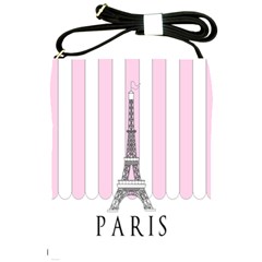 Pink Paris Eiffel Tower Stripes France Shoulder Sling Bags by Mariart