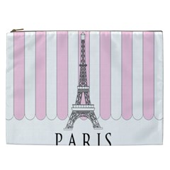 Pink Paris Eiffel Tower Stripes France Cosmetic Bag (xxl)  by Mariart
