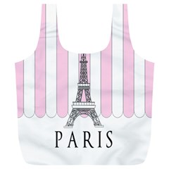 Pink Paris Eiffel Tower Stripes France Full Print Recycle Bags (l)  by Mariart