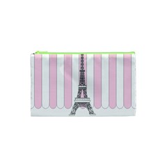 Pink Paris Eiffel Tower Stripes France Cosmetic Bag (xs) by Mariart