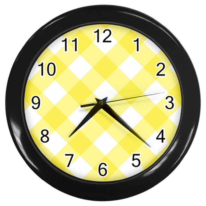 Plaid Chevron Yellow White Wave Wall Clocks (Black)