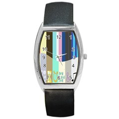 Rainbow Color Line Vertical Rose Bubble Note Carrot Barrel Style Metal Watch
