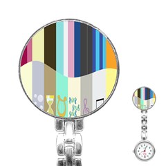 Rainbow Color Line Vertical Rose Bubble Note Carrot Stainless Steel Nurses Watch