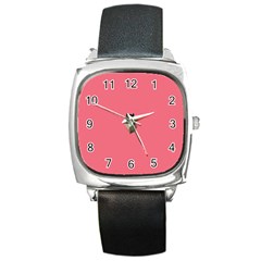 Minimalism Cat Pink Animals Square Metal Watch by Mariart