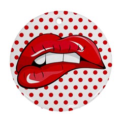 Sexy Lips Red Polka Dot Ornament (Round)