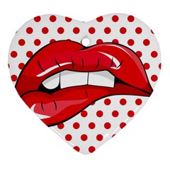 Sexy Lips Red Polka Dot Ornament (Heart)