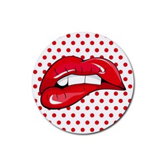 Sexy Lips Red Polka Dot Rubber Coaster (Round) 