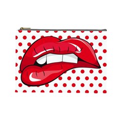 Sexy Lips Red Polka Dot Cosmetic Bag (large)  by Mariart