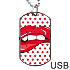 Sexy Lips Red Polka Dot Dog Tag USB Flash (One Side)