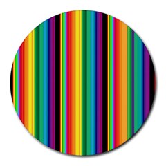 Multi Colored Colorful Bright Stripes Wallpaper Pattern Background Round Mousepads by Nexatart
