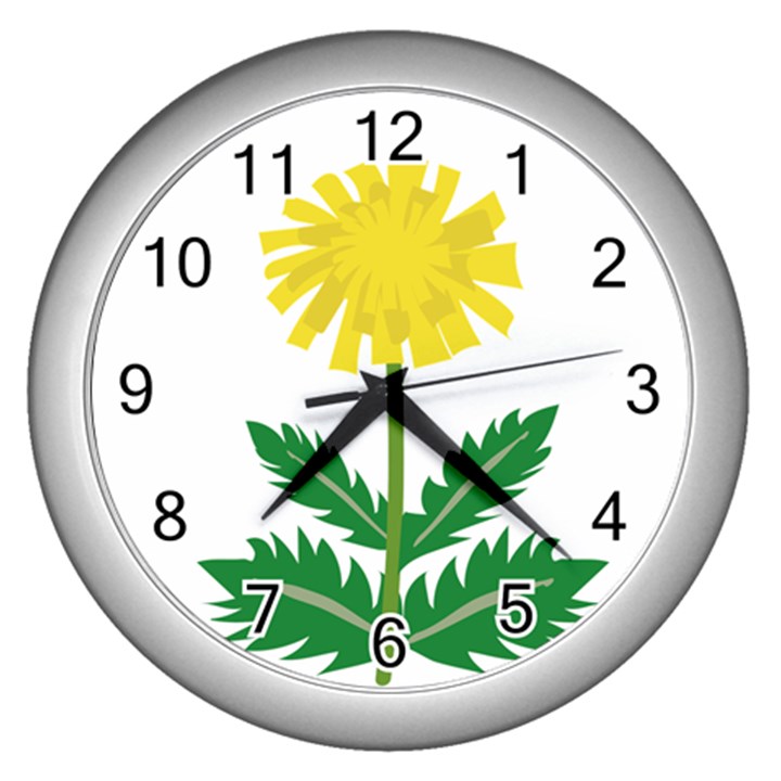 Sunflower Floral Flower Yellow Green Wall Clocks (Silver) 