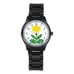 Sunflower Floral Flower Yellow Green Stainless Steel Round Watch