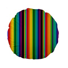 Multi Colored Colorful Bright Stripes Wallpaper Pattern Background Standard 15  Premium Round Cushions by Nexatart