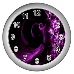 Purple Flower Floral Wall Clocks (silver)  by Mariart