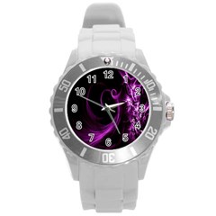 Purple Flower Floral Round Plastic Sport Watch (l)