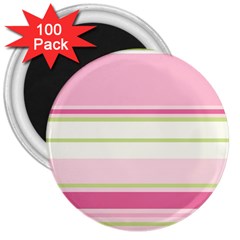 Turquoise Blue Damask Line Green Pink Red White 3  Magnets (100 Pack)