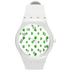 Leaf Green White Round Plastic Sport Watch (m)