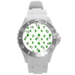 Leaf Green White Round Plastic Sport Watch (L) Front