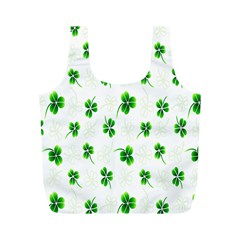 Leaf Green White Full Print Recycle Bags (m)  by Mariart