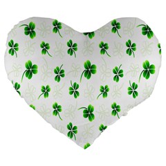 Leaf Green White Large 19  Premium Flano Heart Shape Cushions by Mariart