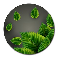 Leaf Green Grey Round Mousepads by Mariart