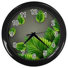 Leaf Green Grey Wall Clocks (black)