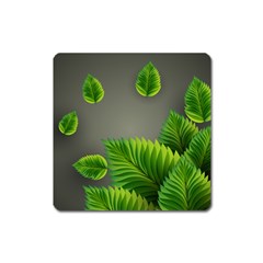Leaf Green Grey Square Magnet