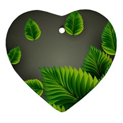 Leaf Green Grey Heart Ornament (two Sides)