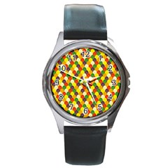 Flower Floral Sunflower Color Rainbow Yellow Purple Red Green Round Metal Watch by Mariart