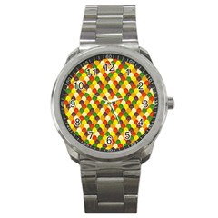 Flower Floral Sunflower Color Rainbow Yellow Purple Red Green Sport Metal Watch by Mariart