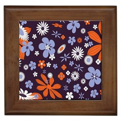Bright Colorful Busy Large Retro Floral Flowers Pattern Wallpaper Background Framed Tiles
