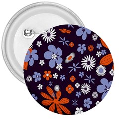 Bright Colorful Busy Large Retro Floral Flowers Pattern Wallpaper Background 3  Buttons
