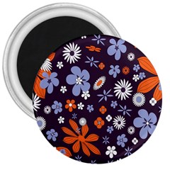 Bright Colorful Busy Large Retro Floral Flowers Pattern Wallpaper Background 3  Magnets