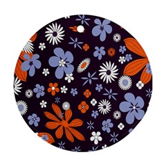 Bright Colorful Busy Large Retro Floral Flowers Pattern Wallpaper Background Ornament (Round)