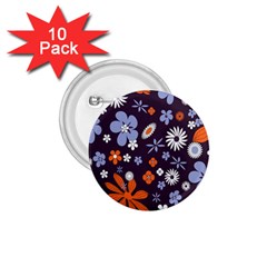 Bright Colorful Busy Large Retro Floral Flowers Pattern Wallpaper Background 1.75  Buttons (10 pack)