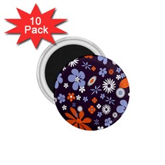 Bright Colorful Busy Large Retro Floral Flowers Pattern Wallpaper Background 1.75  Magnets (10 pack) 
