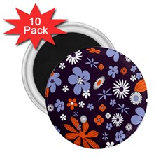 Bright Colorful Busy Large Retro Floral Flowers Pattern Wallpaper Background 2.25  Magnets (10 pack) 