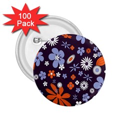 Bright Colorful Busy Large Retro Floral Flowers Pattern Wallpaper Background 2.25  Buttons (100 pack) 